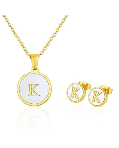 Simple 26 English Letter Necklace Earrings Set Titanium Steel Wholesale
