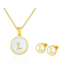 Simple 26 English Letter Necklace Earrings Set Titanium Steel Wholesale