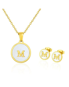 Simple 26 English Letter Necklace Earrings Set Titanium Steel Wholesale