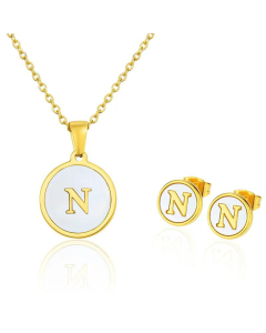 Simple 26 English Letter Necklace Earrings Set Titanium Steel Wholesale