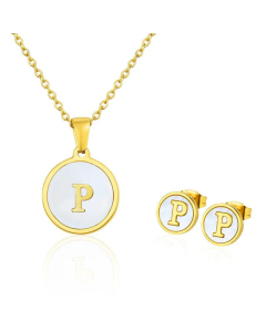 Simple 26 English Letter Necklace Earrings Set Titanium Steel Wholesale