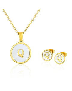 Simple 26 English Letter Necklace Earrings Set Titanium Steel Wholesale