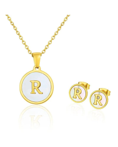 Simple 26 English Letter Necklace Earrings Set Titanium Steel Wholesale