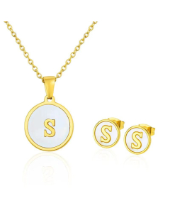 Simple 26 English Letter Necklace Earrings Set Titanium Steel Wholesale