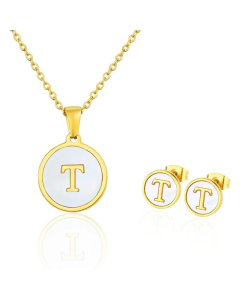 Simple 26 English Letter Necklace Earrings Set Titanium Steel Wholesale