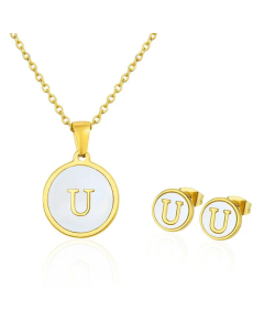 Simple 26 English Letter Necklace Earrings Set Titanium Steel Wholesale