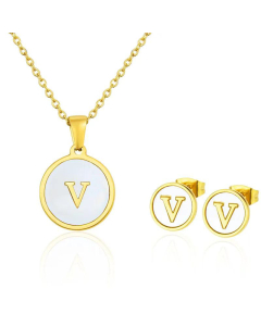 Simple 26 English Letter Necklace Earrings Set Titanium Steel Wholesale