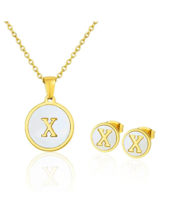 Simple 26 English Letter Necklace Earrings Set Titanium Steel Wholesale
