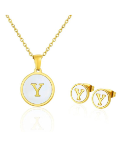Simple 26 English Letter Necklace Earrings Set Titanium Steel Wholesale