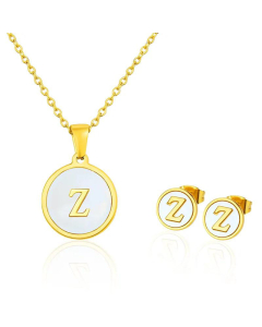 Simple 26 English Letter Necklace Earrings Set Titanium Steel Wholesale