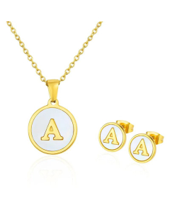 Simple 26 English Letter Necklace Earrings Set Titanium Steel Wholesale