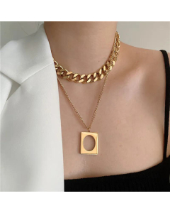 Double Layered Stainless Steel Square Hollow Necklace