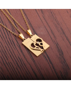 Heart Square Pendant Couple Necklace Stainless Steel