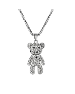 Fashion Titanium Steel Inlaid Zircon Bear Necklace