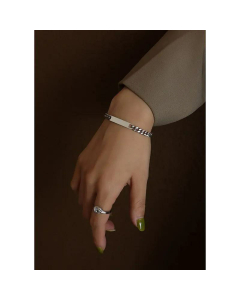 Hip-Hop Long Titanium Steel Geometric Bracelet Necklace Set-Steel Color-01