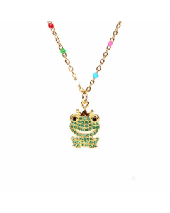New Creative Diamond-Studded Frog Pendant Necklace Stainless Steel Clavicle Chain Wholesale