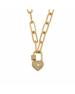 New Micro-Inlaid Zircon Lock-Shaped Titanium Steel Pendant Heart Necklace 