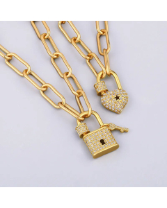 New Micro-Inlaid Zircon Lock-Shaped Titanium Steel Pendant Heart Necklace 
