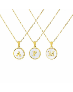 Fashion Stainless Steel Round Shell 26 Letter Titanium Steel Pendant Necklace Hot Selling 