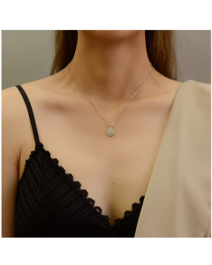 Retro Light Luxury Opal Pendant Titanium Steel Palace Style Necklace-Steel Color-01