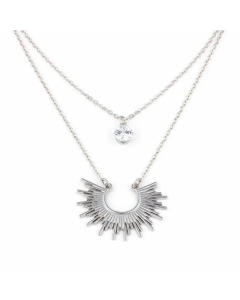 Fashion Rhinestone Fan-Shaped Double Layer Clavicle Necklace