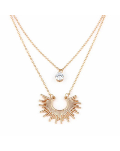 Fashion Rhinestone Fan-Shaped Double Layer Clavicle Necklace