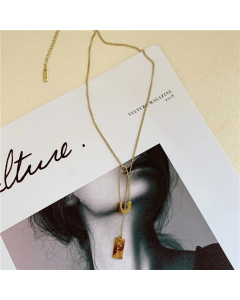 Non-Fading Pin Paper Clip Necklace Simple All-Match Titanium Steel 