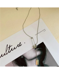 Non-Fading Pin Paper Clip Necklace Simple All-Match Titanium Steel 