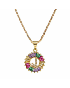 Necklace Creative Necklace Clavicle Chain Women Micro Inlaid Color Zircon 26 Letter Necklace