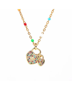 Wholesale New Fashion Double Peach Heart Lock Zircon Love Necklace 