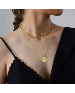 New Multi-Layered Titanium Steel Round Pendent Necklace