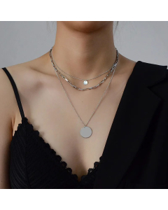 New Multi-Layered Titanium Steel Round Pendent Necklace
