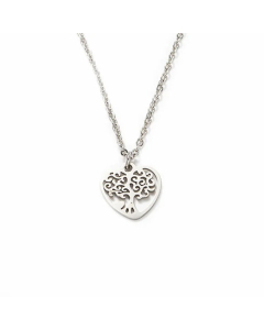 Full Polished Laser Cut Peach Heart Tree Of Life Necklace Titanium Steel-Steel Color-01