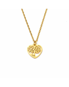 Full Polished Laser Cut Peach Heart Tree Of Life Necklace Titanium Steel-Gold Color-01