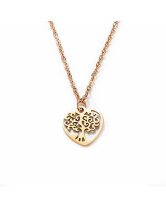 Full Polished Laser Cut Peach Heart Tree Of Life Necklace Titanium Steel