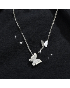 Wholesale Simple Super Fairy Double Frosted Butterfly Necklace Clavicle Chain Stainless Steel Neck Chain Colorza 