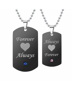 New Blue Pink Diamond Heart Lettering Square Tag Stainless Steel Necklace
