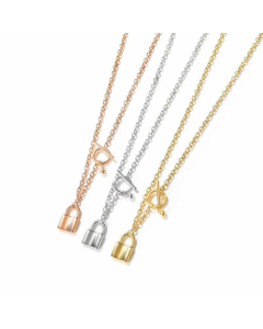 Korean Lock Pendant Titanium Steel Plated Rose Gold Necklace