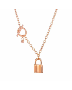 Korean Lock Pendant Titanium Steel Plated Rose Gold Necklace