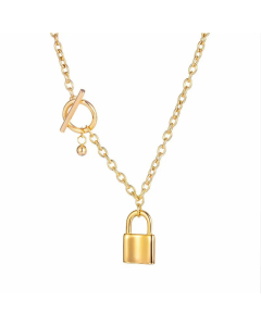 Korean Lock Pendant Titanium Steel Plated Rose Gold Necklace