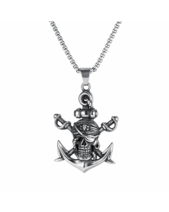 Retro Halloween Sword Pirate Skull Anchor Necklace Titanium Steel
