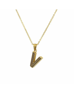 Gold-Plated Black Line 26 English Letter Pendent Necklace Titanium Steel Wholesale Colorza