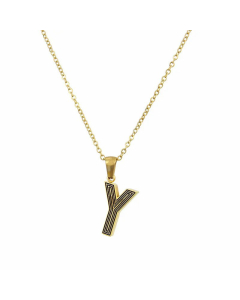 Gold-Plated Black Line 26 English Letter Pendent Necklace Titanium Steel Wholesale Colorza