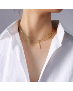 Simple Gold Double-Layer Stainless Steel Multi-Layered Necklace