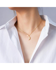 Exquisite Star Moon Pendant Necklace Stainless Steel 