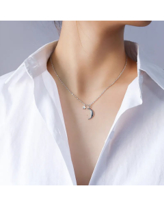Exquisite Star Moon Pendant Necklace Stainless Steel 