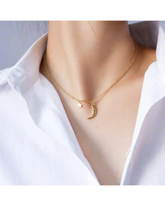 Exquisite Star Moon Pendant Necklace Stainless Steel 