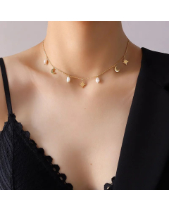 Fashion Freshwater Pearl Tassel Clavicle Star Moon Necklace