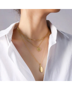 Oval Pendant Multi-Layered Queen Portrait Stainless Steel Necklace