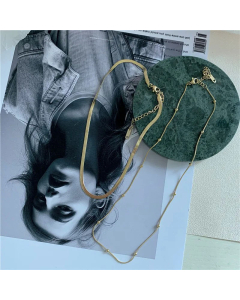 Round Bean Stainless Steel Colorfast Snake Bone Chain Double Clavicle Chain Choker Wholesale Colorza